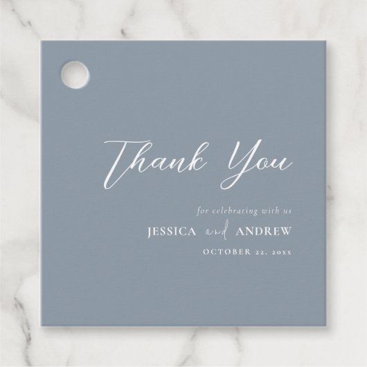 Minimalistische staubblaue und weiße einfache Hoch Geschenkanhänger (Vorderseite)