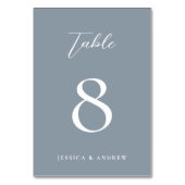 Minimalistische staubblaue und weiße einfache Hoch Tischnummer (Rückseite)