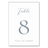 Minimalistische staubblaue und weiße einfache Hoch Tischnummer (Rückseite)