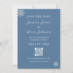 Minimalistische staubblaue weiße WinterhochzeitQR  Save The Date