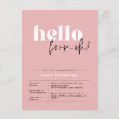 Minimalistische staubige Rosa 40. Einladung Postkarte (Vorderseite)