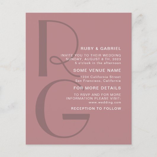 Minimalistische staubige Rose Typografie Monogramm Flyer (Vorne)