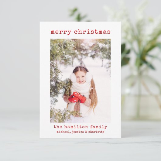 Minimalistische stilvolle Foto Weihnachtskarte Dankeskarte (Stehend Vorderseite)