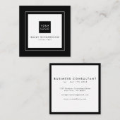 Minimalistische stilvolle schlichte Schwarz-weiß f Quadratische Visitenkarte (Vorne/Hinten)