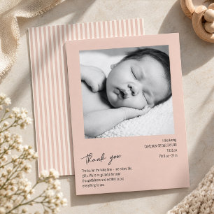 Minimalistische Streifen-Baby-Foto-Rosa-Geburtsanz Dankeskarte