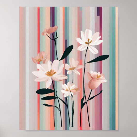 Minimalistische Streifen Blume Modernes Poster (Vorne)