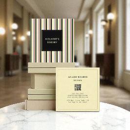 Minimalistische Streifen Retro QR Code Bäckerei Quadratische Visitenkarte