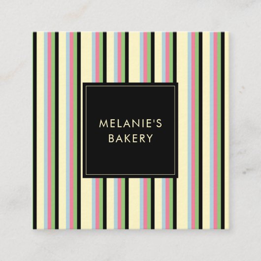 Minimalistische Streifen Retro QR Code Bäckerei Quadratische Visitenkarte (Vorderseite)
