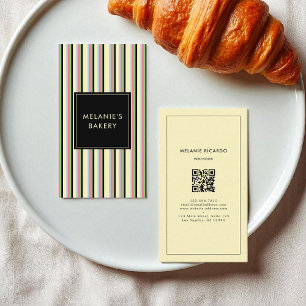 Minimalistische Streifen Retro QR Code Bäckerei Visitenkarte