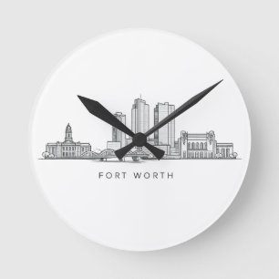 Minimalistische Strichzeichnung der Skyline von Fo Runde Wanduhr