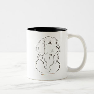 Minimalistische Strichzeichnung einer schwarzen Hu Zweifarbige Tasse