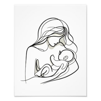 Minimalistische Strichzeichnung von Mutter und Bab Fotodruck