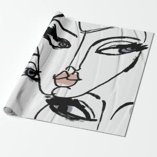 Minimalistische Strichzeichnungen von Frauen Gesic Geschenkpapier