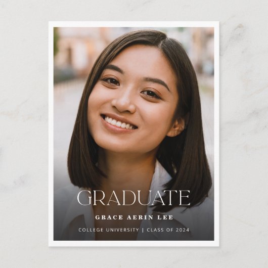 Minimalistische Stylish Foto Graduation Party Einladungspostkarte (Vorderseite)