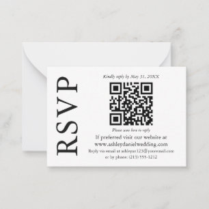 Minimalistische Stylish QR Wedding RSVP Einschließ Mitteilungskarte