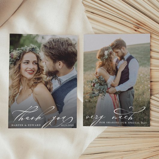 Minimalistische Stylish Script 2 Foto Wedding Dankeskarte