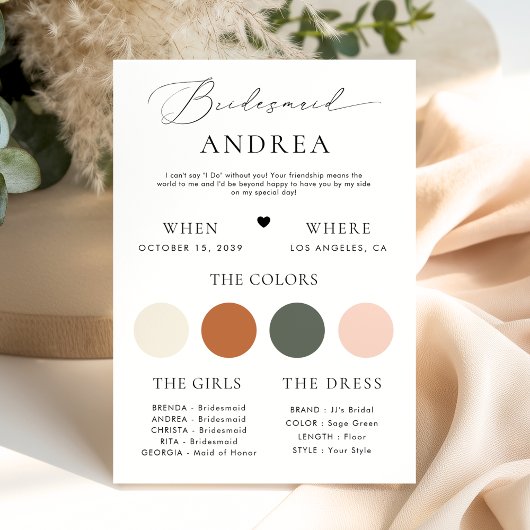 Minimalistische Stylish Script Bridesmaid Info Car Einladung
