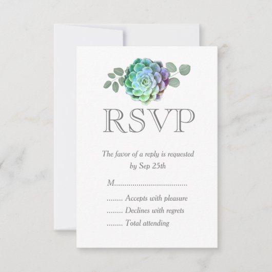 Minimalistische Succules Wedding RSVP Cards (Vorderseite)