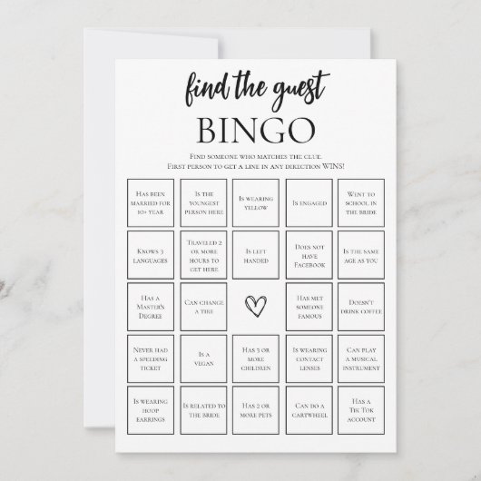 Minimalistische Suche nach der Bridal Bingo Game C Einladung (Vorderseite)