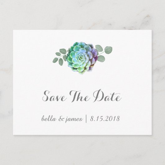 Minimalistische Sukkulationen Save the Date Postka Ankündigungspostkarte (Vorderseite)