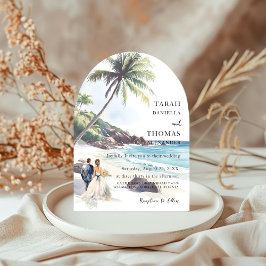 Minimalistische Summer Beach Hochzeit in Urlaubsor Einladung