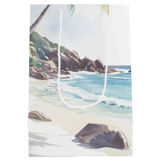 Minimalistische Summer Beach Hochzeit in Urlaubsor Mittlere Geschenktüte (Rückseite)