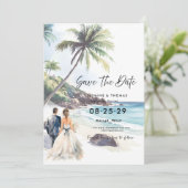 Minimalistische Summer Beach Hochzeit in Urlaubsor Save The Date (Stehend Vorderseite)