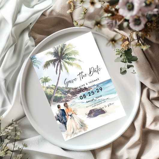 Minimalistische Summer Beach Hochzeit in Urlaubsor Save The Date