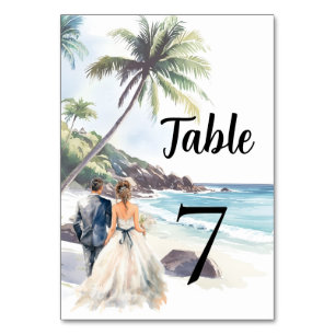 Minimalistische Summer Beach Hochzeit in Urlaubsor Tischnummer