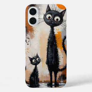 Minimalistische Surreal Black Cat Art iPhone 16 Plus Hülle