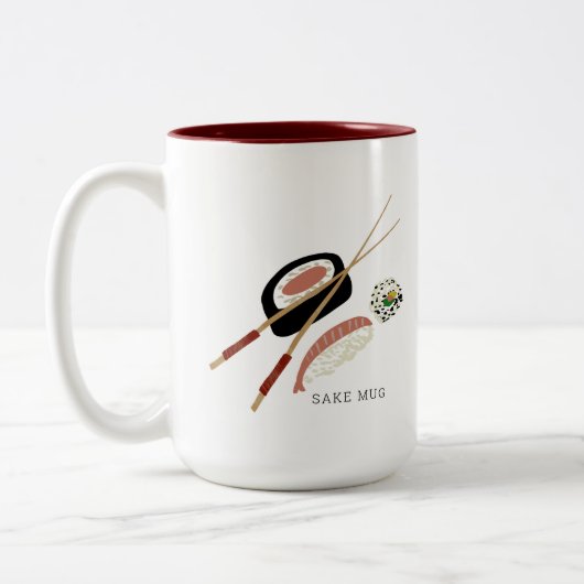 Minimalistische Sushi-Rolls-Sake & Chopsticks Zweifarbige Tasse (Links)