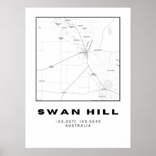 Minimalistische Swan Hill-Karte mit Koordinaten Poster