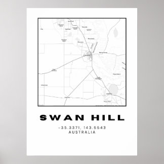 Minimalistische Swan Hill-Karte mit Koordinaten | Poster