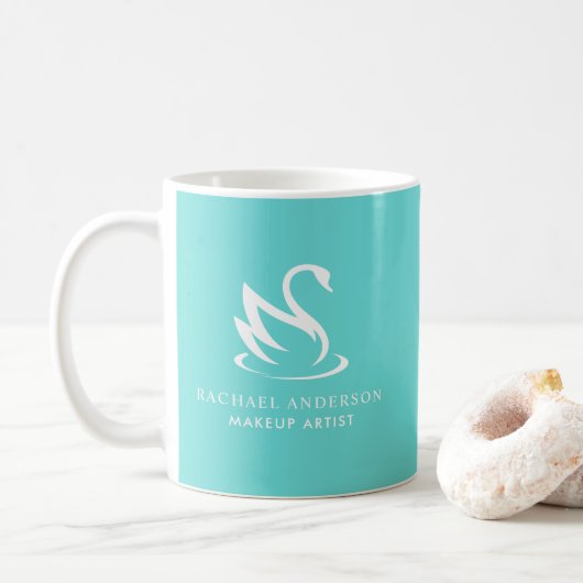 Minimalistische Swan-Silhouette über Robin Egg Blu Kaffeetasse (Mit Donut)