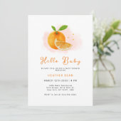 Minimalistische Sweet Orange Citrus Baby Dusche Einladung (Stehend Vorderseite)