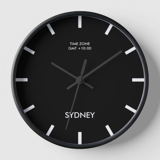 Minimalistische Sydney Time Zone Newsroom Black Wa Uhr (Vorderseite)