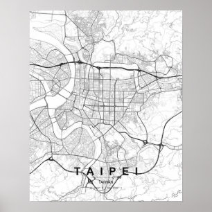 Minimalistische Taipei-Karte (Schwarz & Weiß) Poster