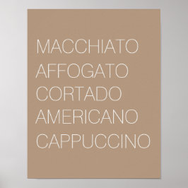 Minimalistische Tan- und Weißkaffee-Typen Poster