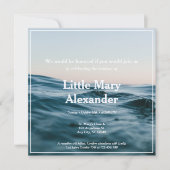 Minimalistische Taufe am Blauen Ozean Christening Einladung (Vorderseite)