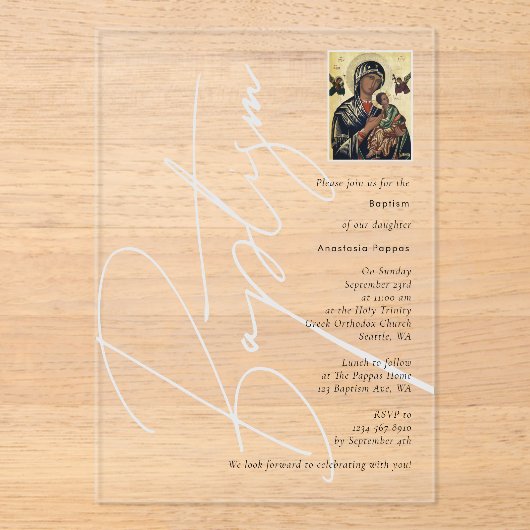 Minimalistische Taufe Christi griechisch-orthodox Acryleinladungen (Vorderseite)