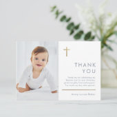 Minimalistische Taufe des modernen Fotos Dankeskarte (Stehend Vorderseite)