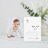 Minimalistische Taufe des modernen Fotos Dankeskarte (Stehend Vorderseite)