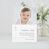 Minimalistische Taufe des modernen Goldkreuzkreuze Dankeskarte (Stehend Vorderseite)