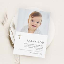 Minimalistische Taufe des modernen Goldkreuzkreuze Dankeskarte