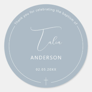 Minimalistische Taufe Einfaches Kreuz Blau Runder Aufkleber