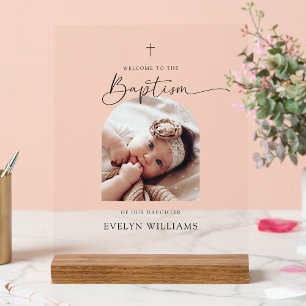 Minimalistische Taufe Foto Arch Willkommen Akrylli Acrylschild