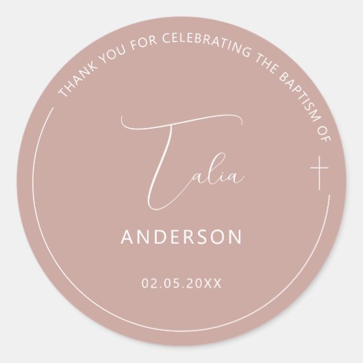 Minimalistische Taufe ganz einfach rosa Runder Aufkleber (Vorderseite)