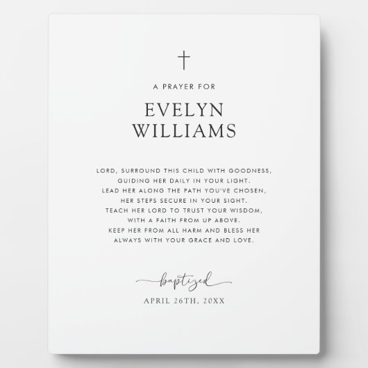 Minimalistische Taufe Gebet Personalisierte Tablet Fotoplatte (Vorderseite)