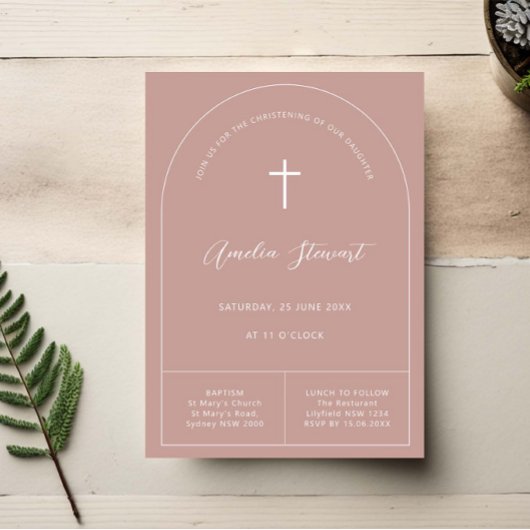 Minimalistische Taufe mit rosa Gewölbe Einladung