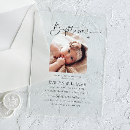 Minimalistische Taufe und Foto Christi Acryleinladungen